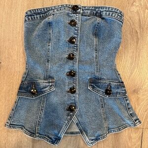 Blank NYC denim button up strapless top, small